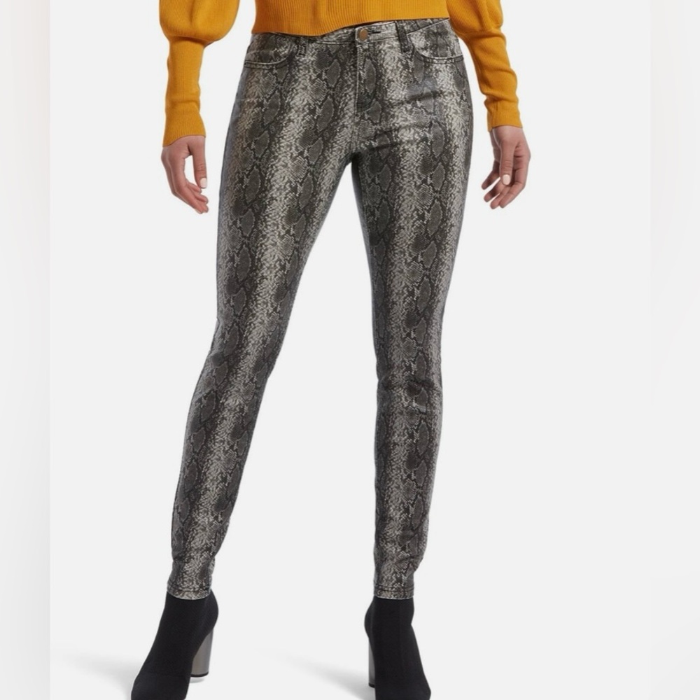 Hue Snakeskin Print Pants with Zipper and Button Closure